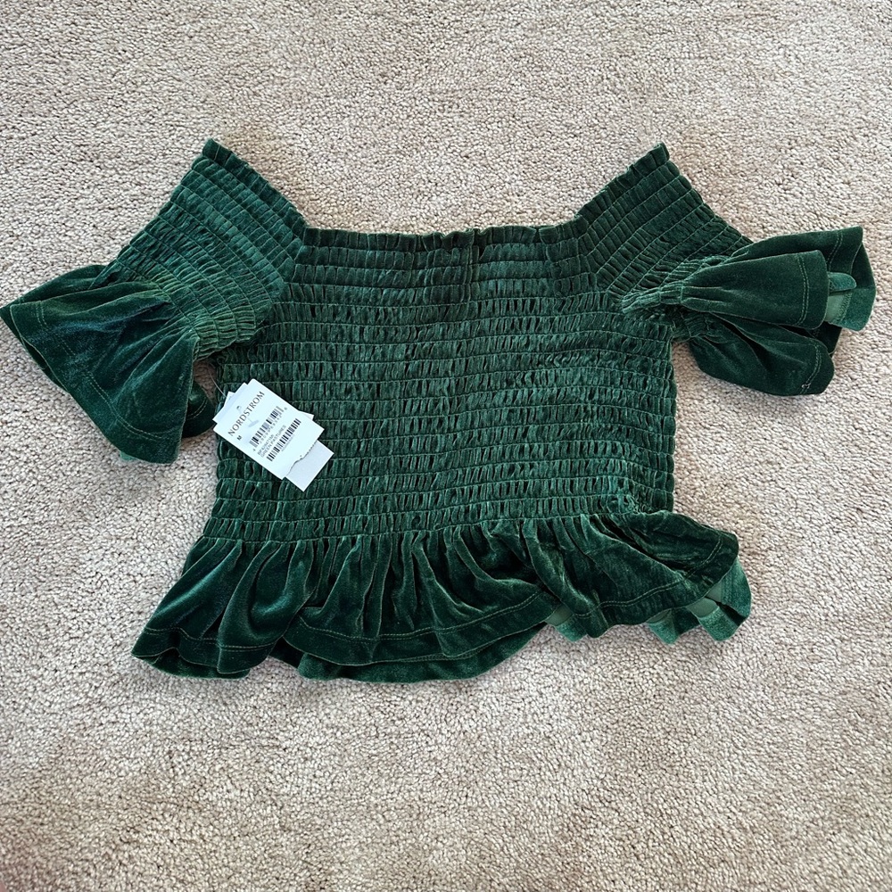 Off The Shoulder BP Green Velvet Crop Top - Picture 4 of 4